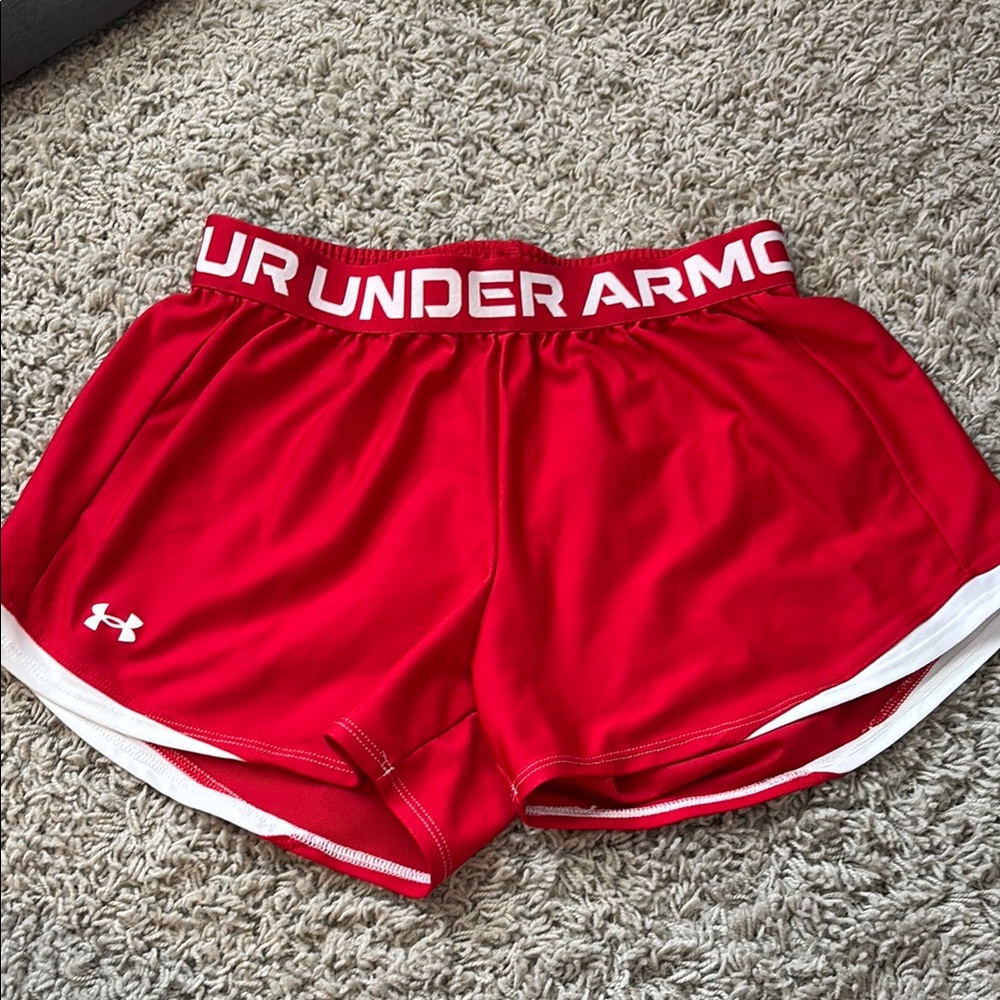 Under Armour Women's Red and White Athletic Shorts